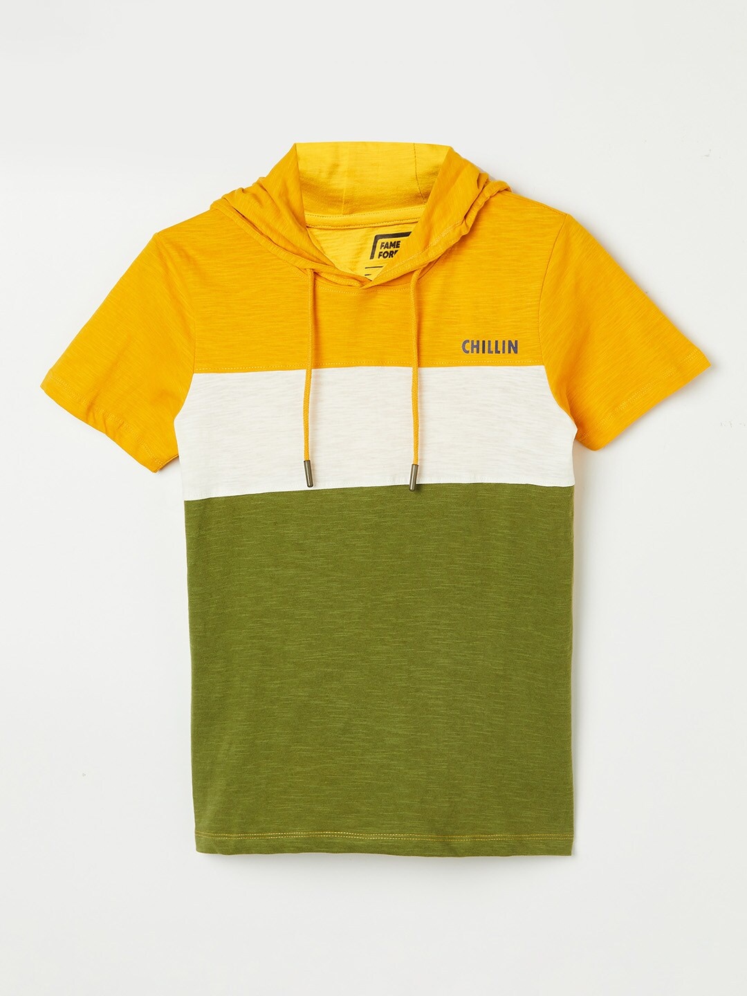 

Fame Forever by Lifestyle Boys Mustard Yellow Colourblocked Hooded Cotton T-shirt