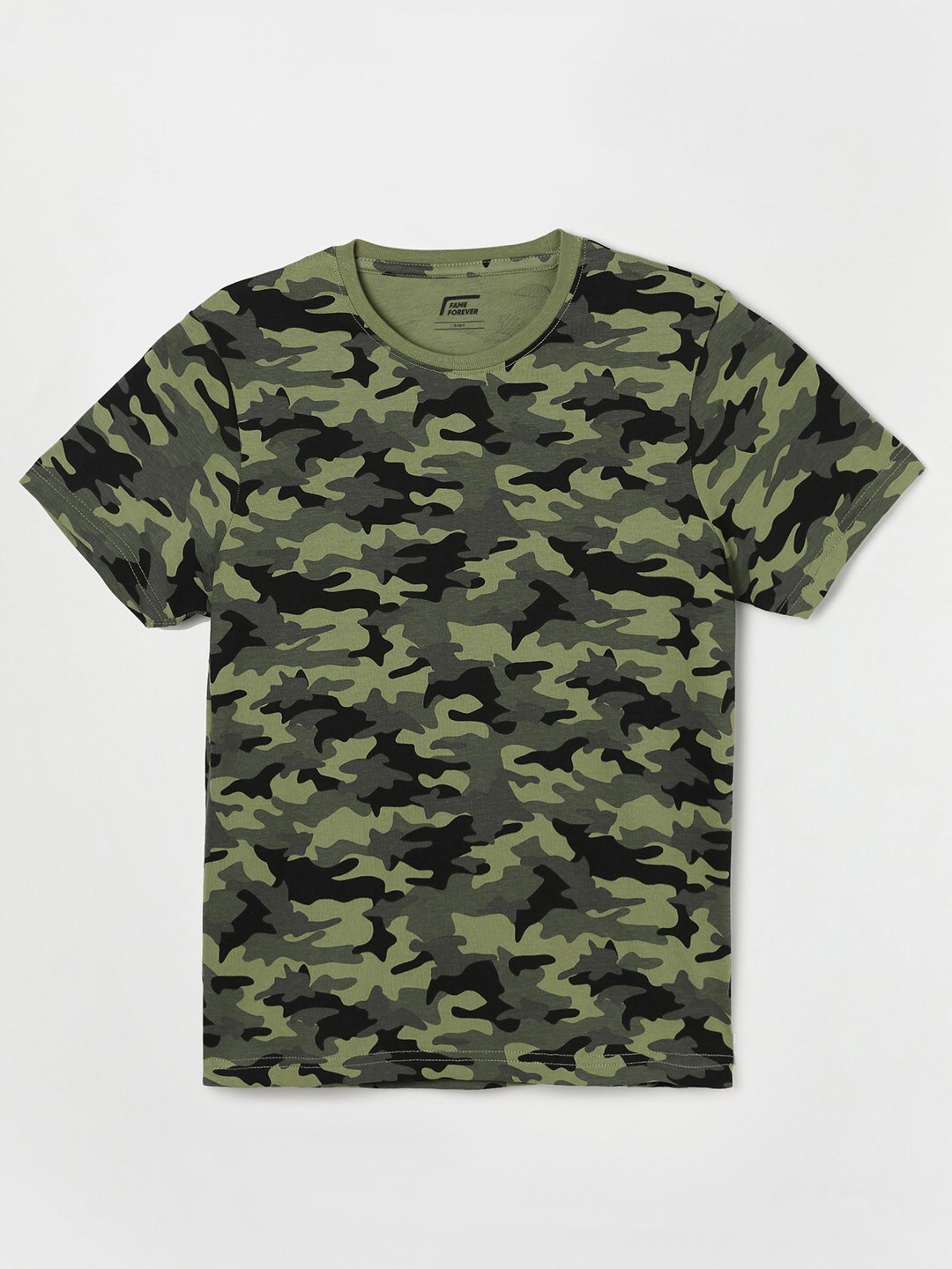 

Fame Forever by Lifestyle Boys Green Camouflage Printed Cotton T-shirt