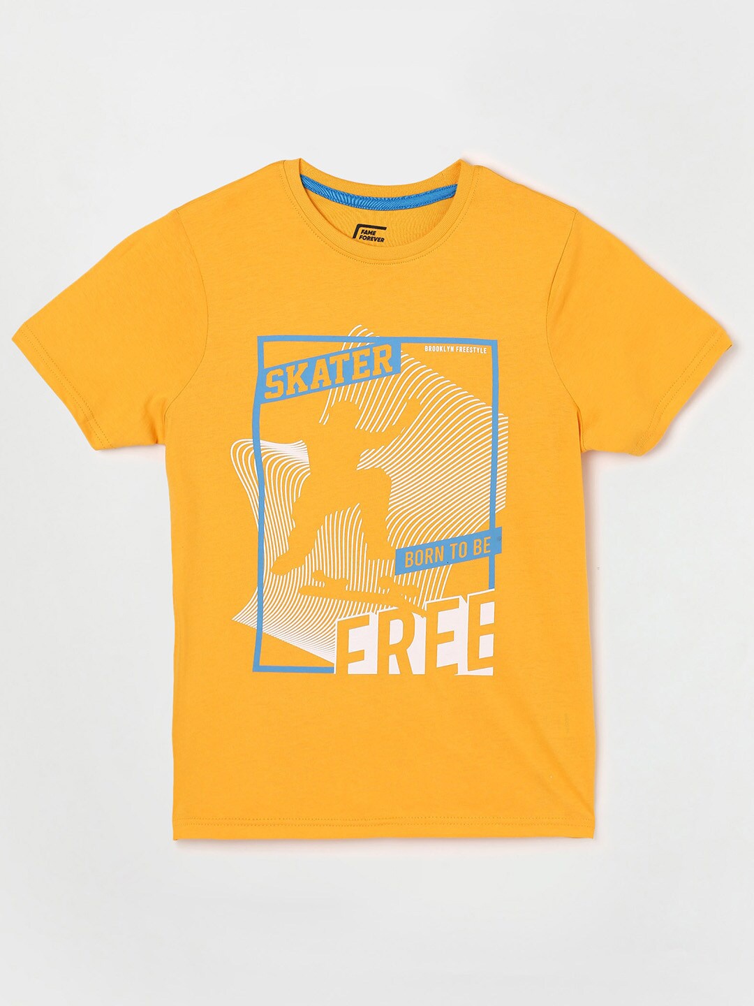 

Fame Forever by Lifestyle Boys Mustard Yellow Typography Printed Cotton T-shirt