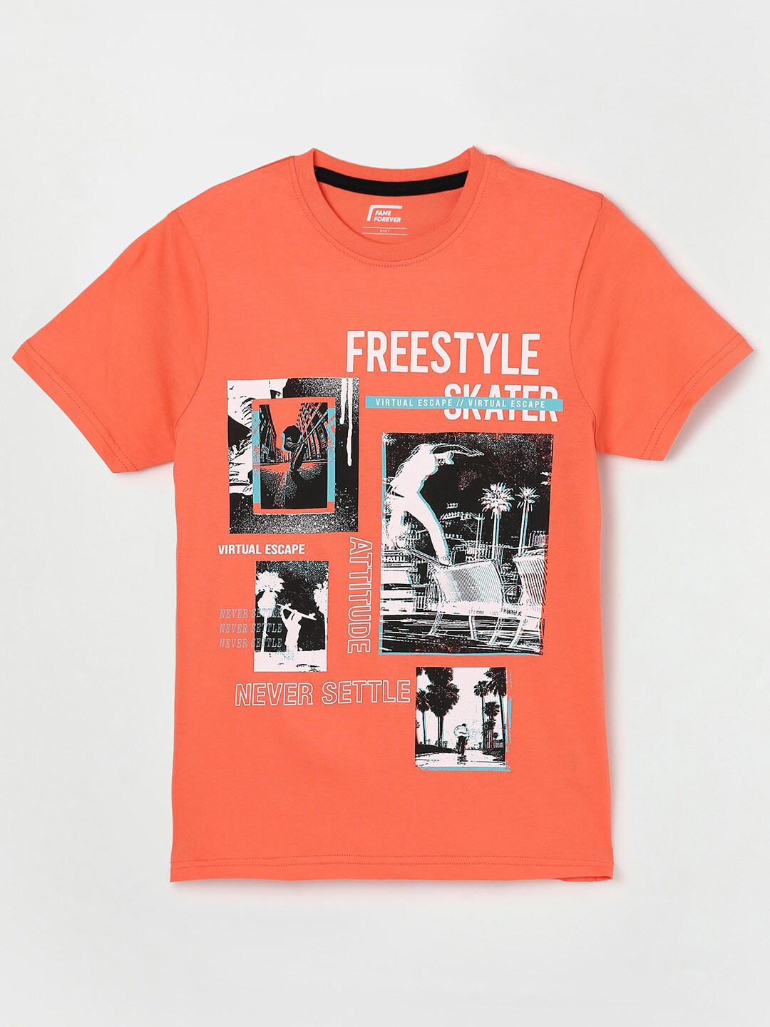Fame Forever by Lifestyle Boys Coral Printed Cotton T-shirt