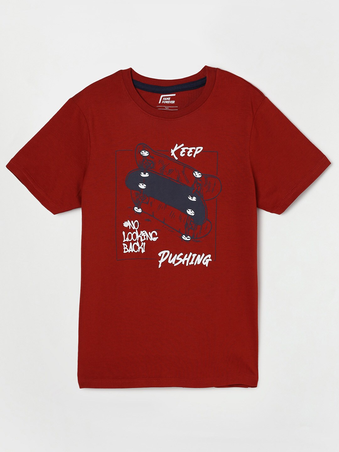 

Fame Forever by Lifestyle Boys Printed Cotton T-shirt, Maroon
