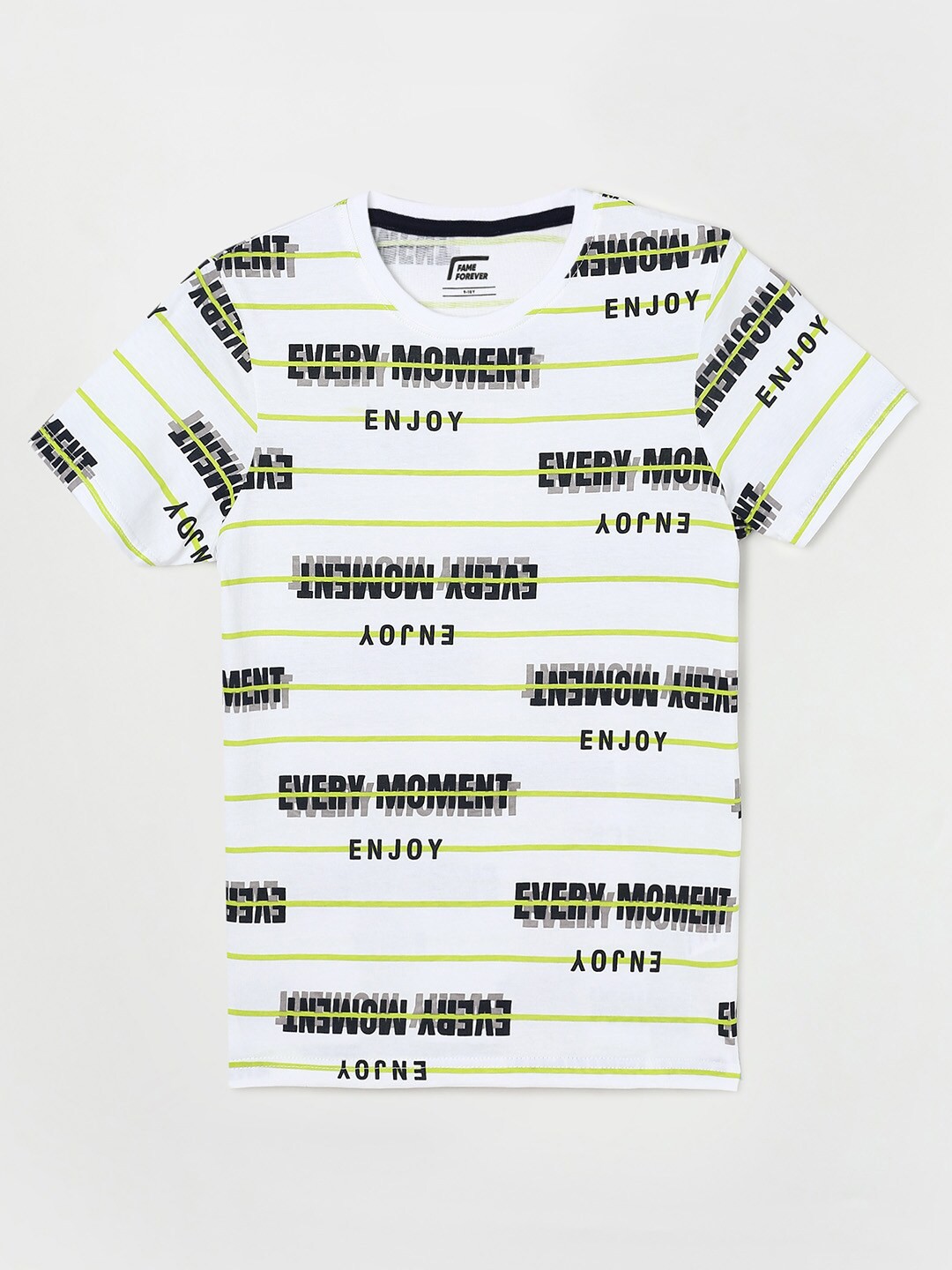

Fame Forever by Lifestyle Boys White Typography Striped Cotton T-shirt