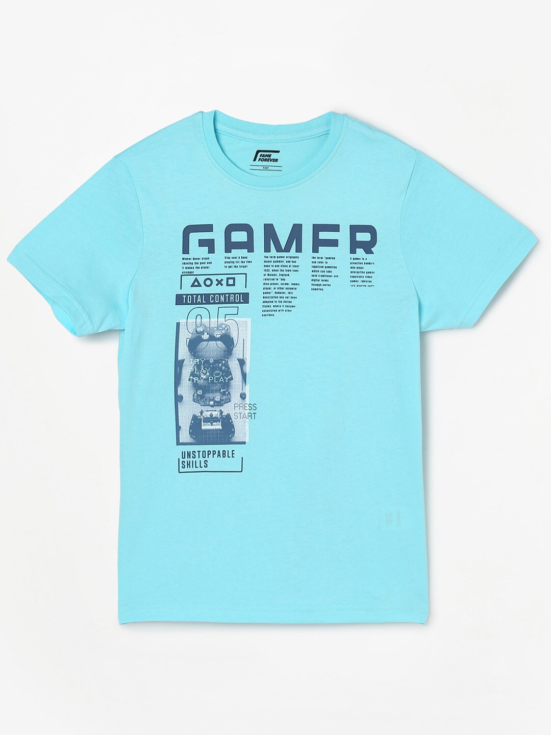 

Fame Forever by Lifestyle Boys Blue Typography Printed Cotton T-shirt