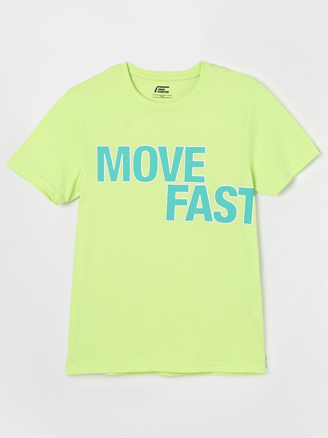 

Fame Forever by Lifestyle Boys Green Typography Printed Cotton T-shirt, Lime green