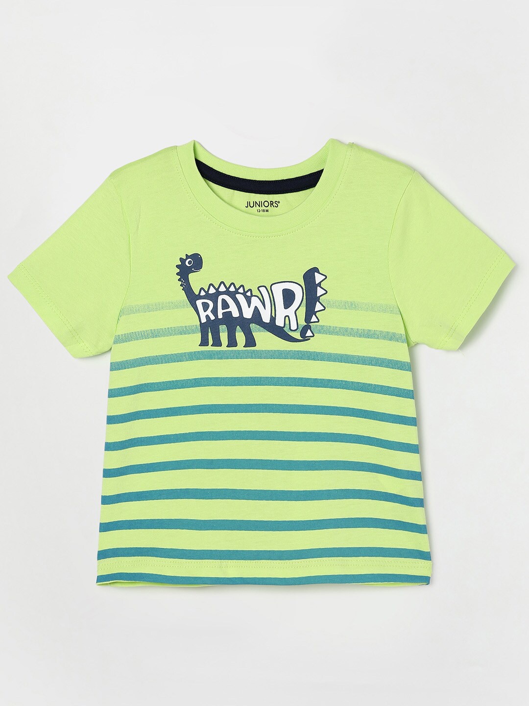 

Juniors by Lifestyle Boys Green Striped Cotton T-shirt
