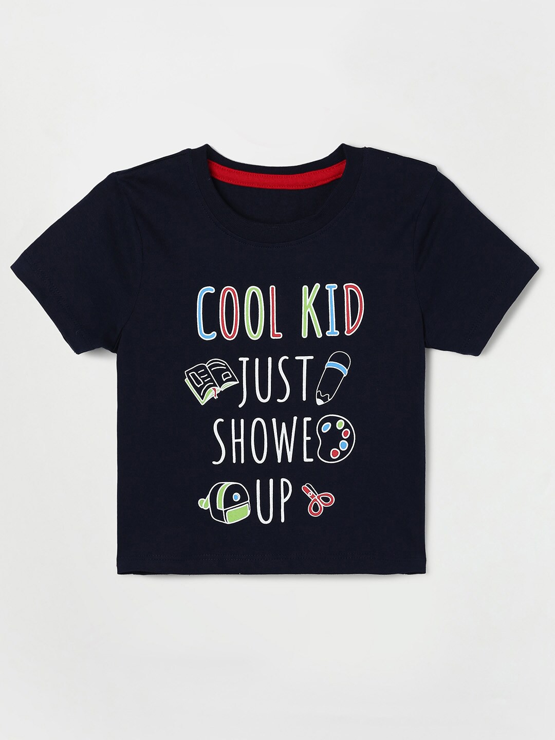 

Juniors by Lifestyle Boys Typography Printed Cotton T-shirt, Navy blue