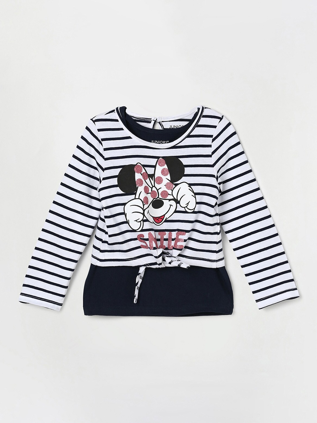 

Juniors by Lifestyle Girls Striped Minnie Mouse Print Cotton T-shirt, Navy blue