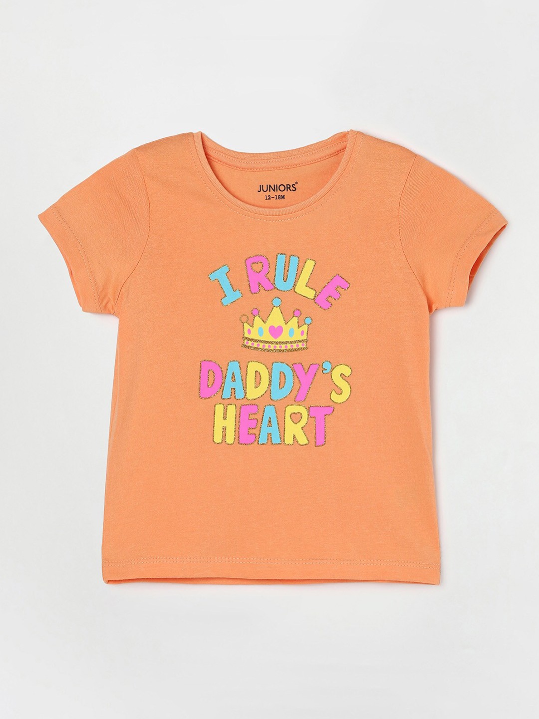 

Juniors by Lifestyle Girls Orange Typography Printed Cotton T-shirt
