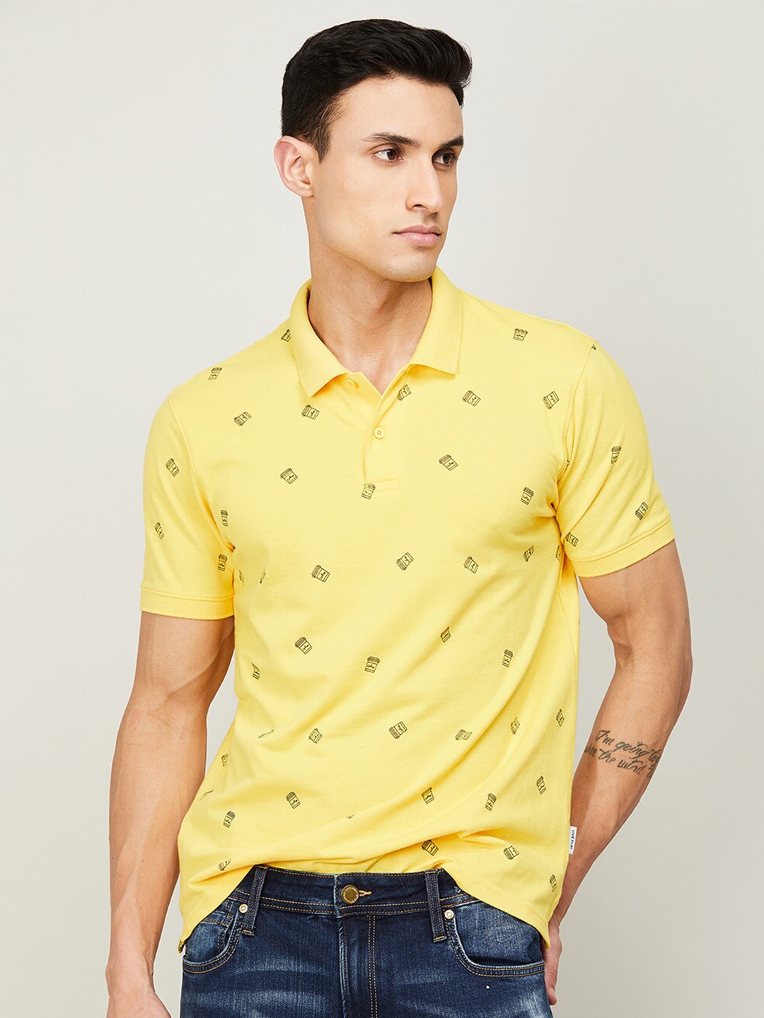 

Fame Forever by Lifestyle Men Printed Polo Collar Cotton T-shirt, Yellow