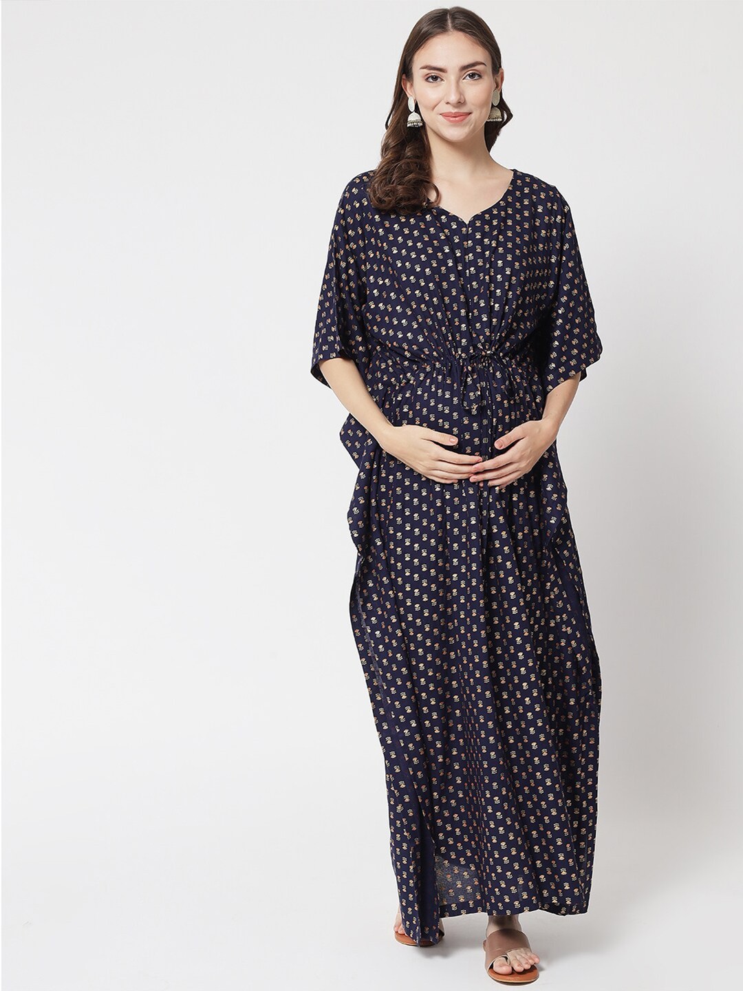 

Aujjessa Floral Printed Maternity Kaftan Dress, Navy blue