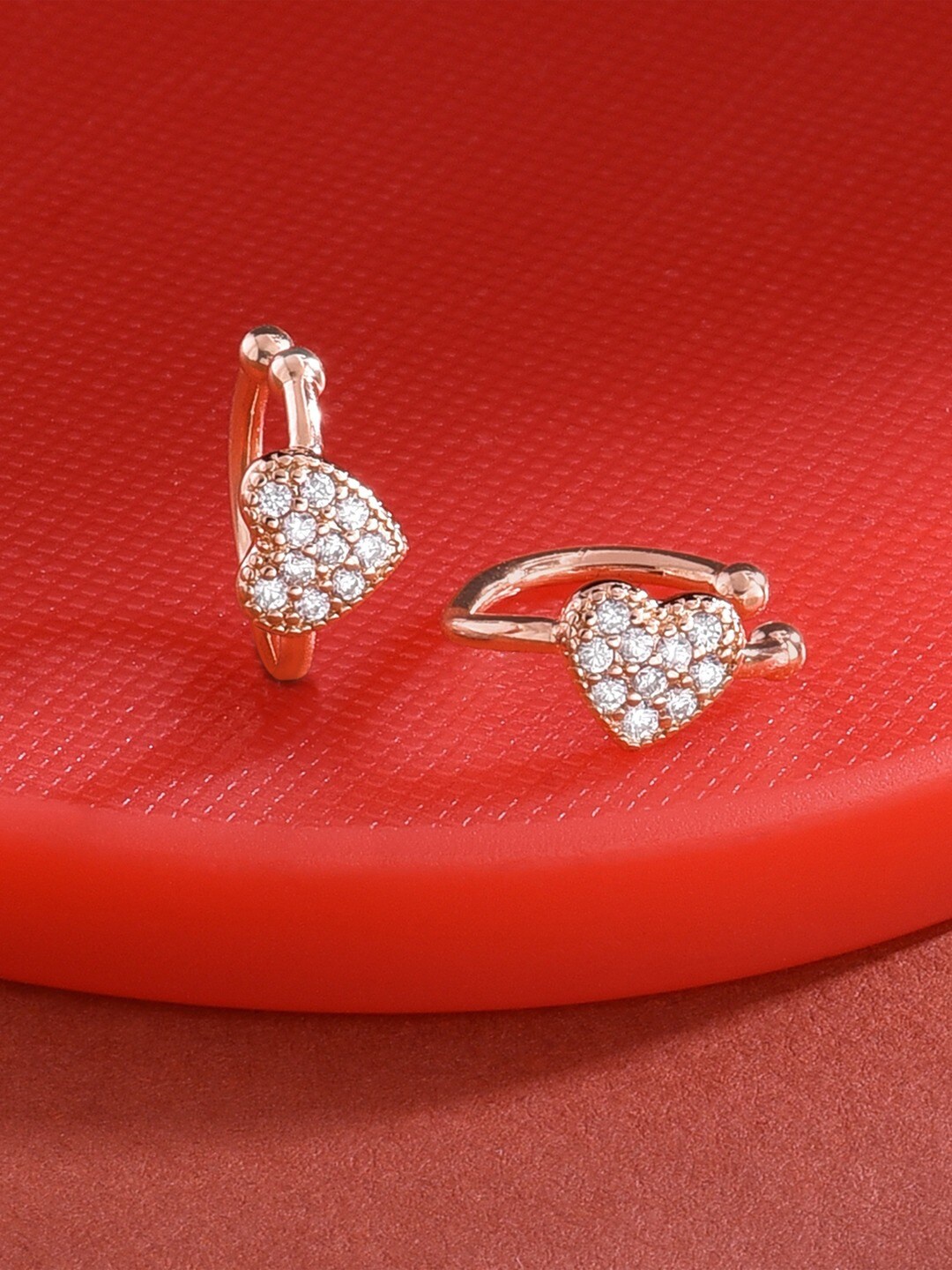 

AMI Rose Set of 2 Heart Shaped Ear Cuff Earrings, Rose gold