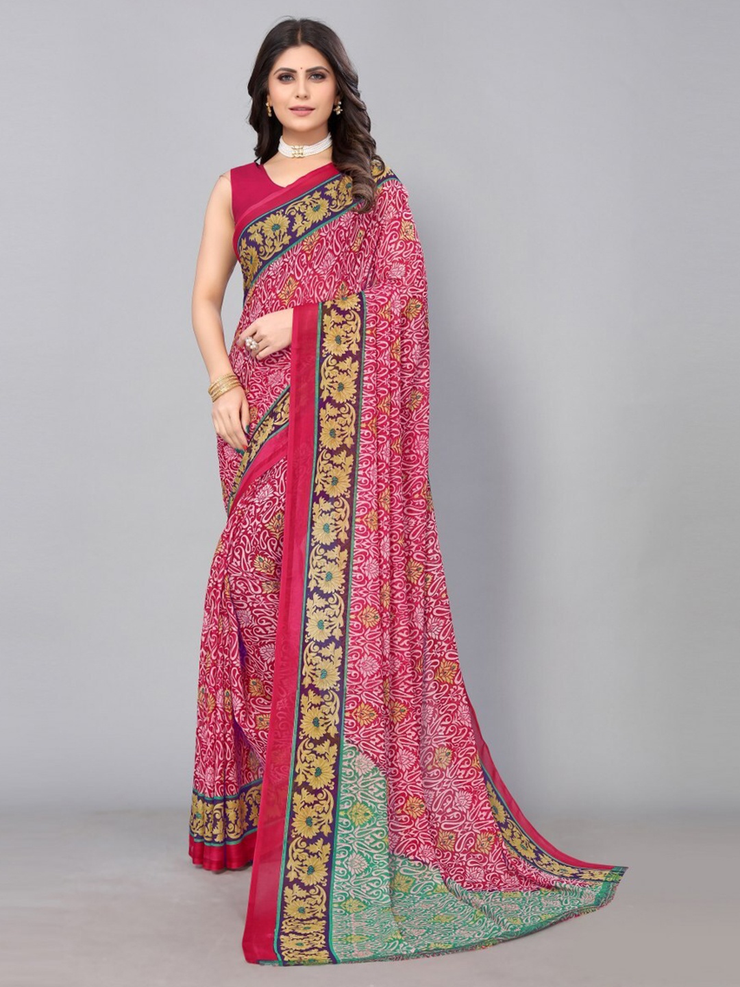 

KALINI Floral Printed Saree, Pink