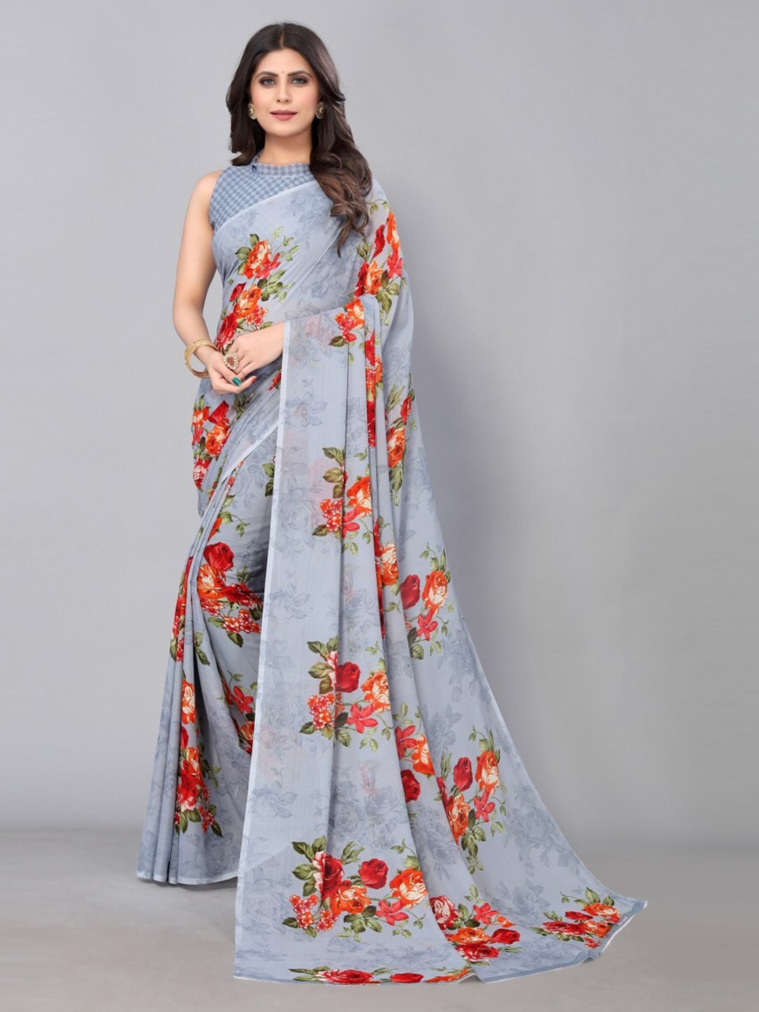 

KALINI Floral Printed Saree, Grey