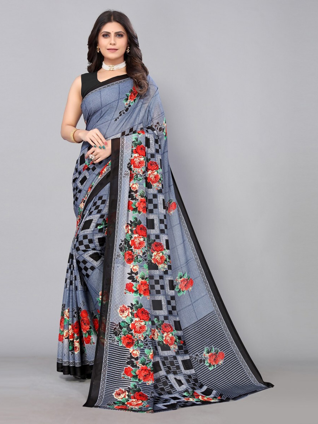 

KALINI Floral Printed Saree, Grey