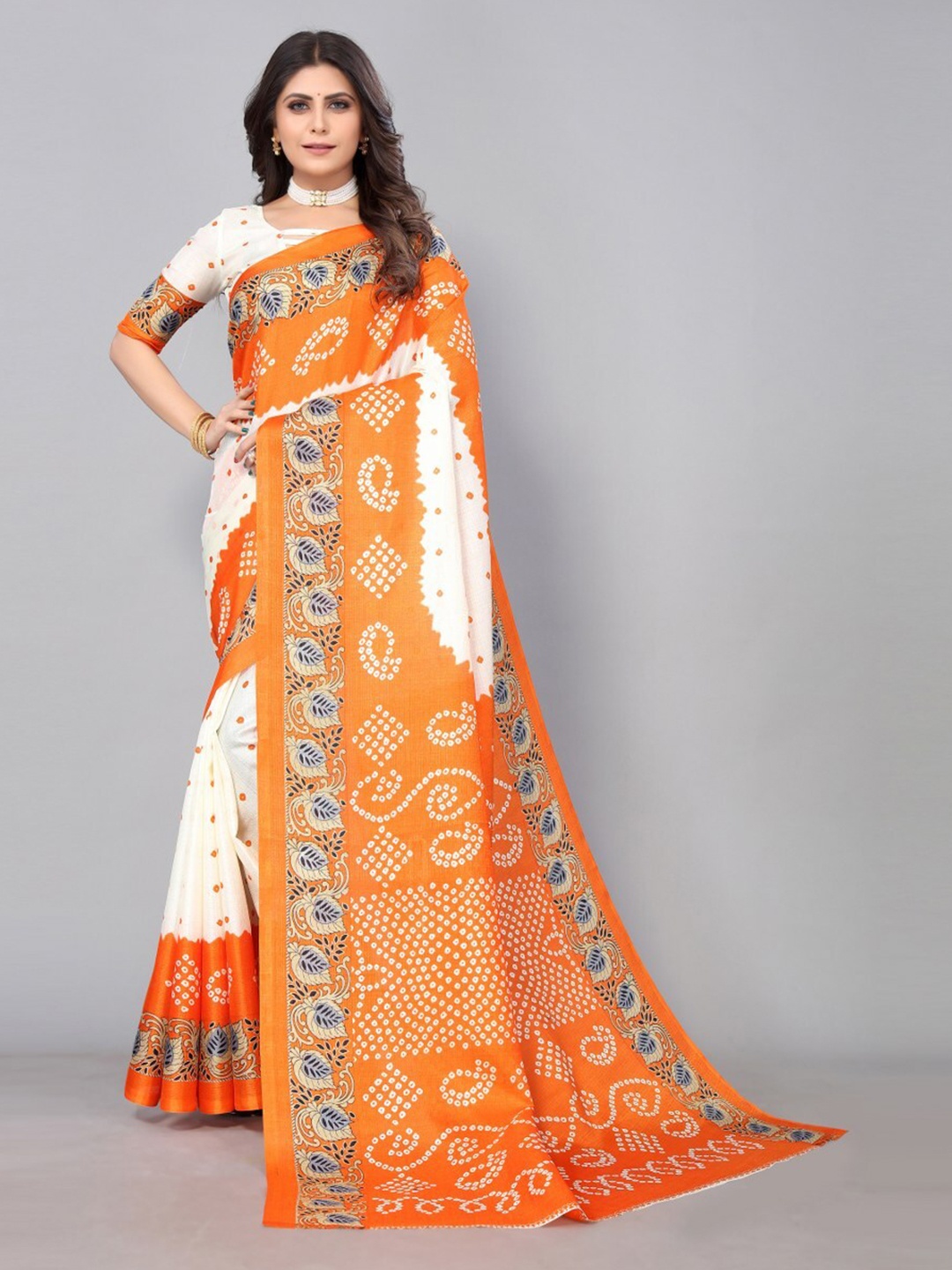 

KALINI Bandhani Printed Art Silk Saree With Blouse Piece, Orange