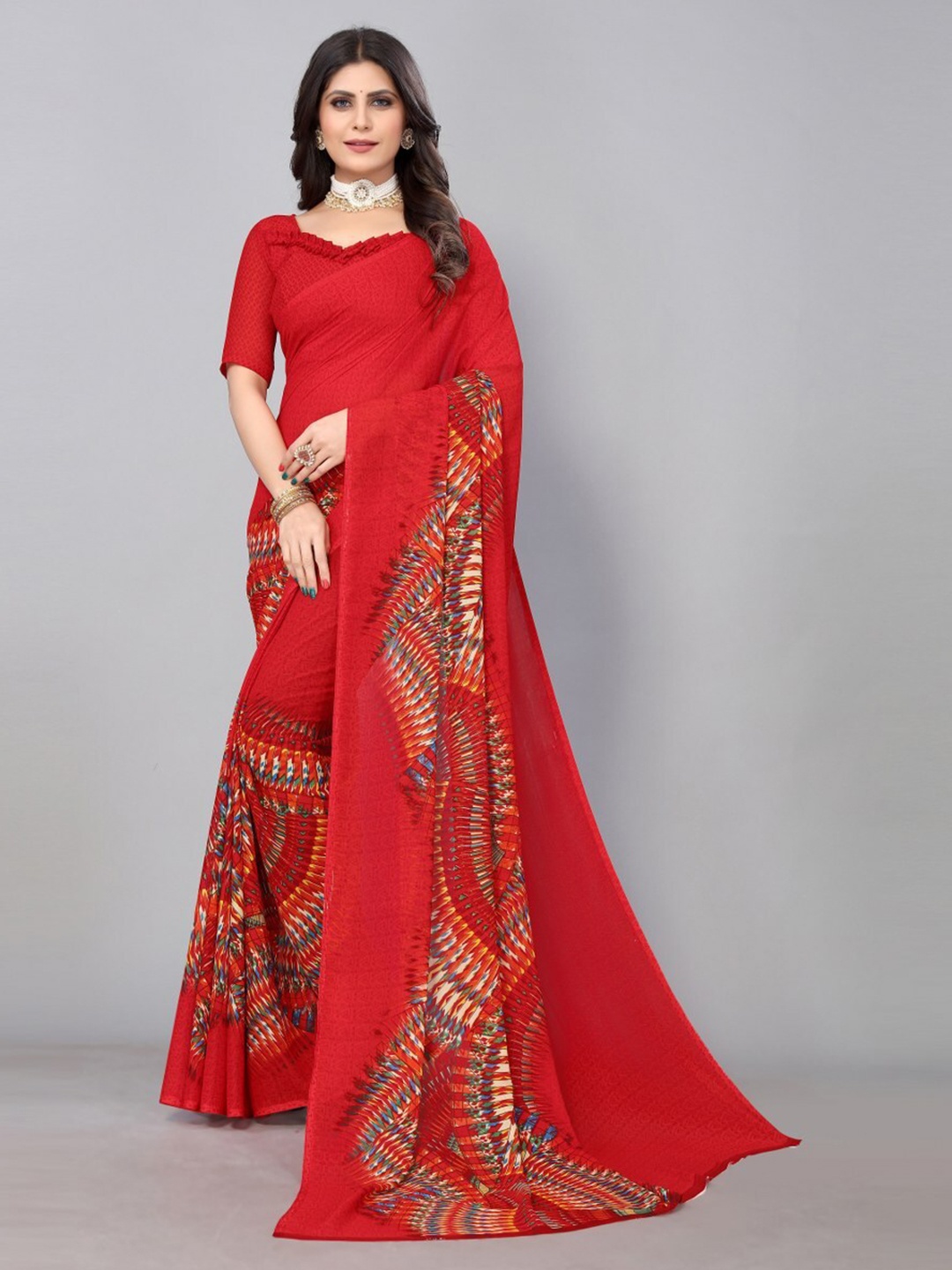 

KALINI Ethnic Motifs Printed Festive Saree, Red