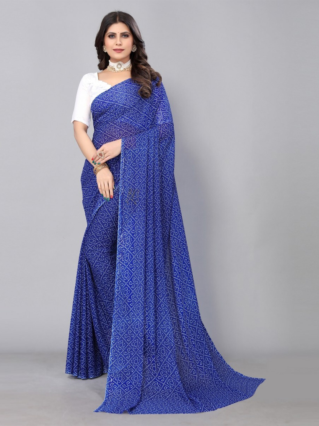 

KALINI Bandhani Printed Saree, Blue