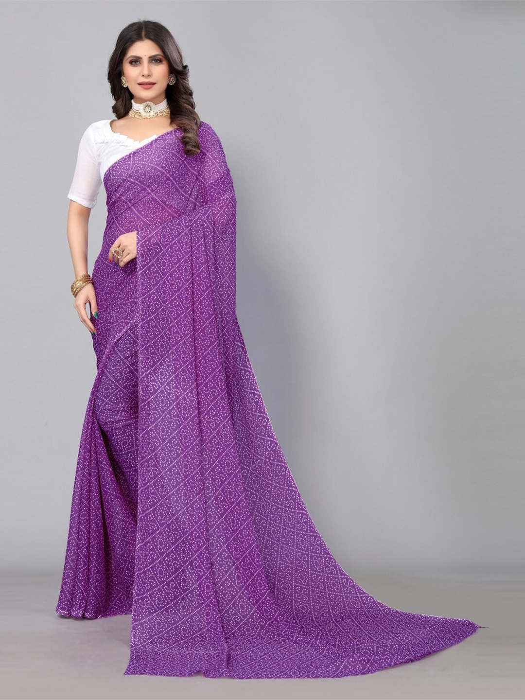 

KALINI Bandhani Poly Georgette Saree, Purple