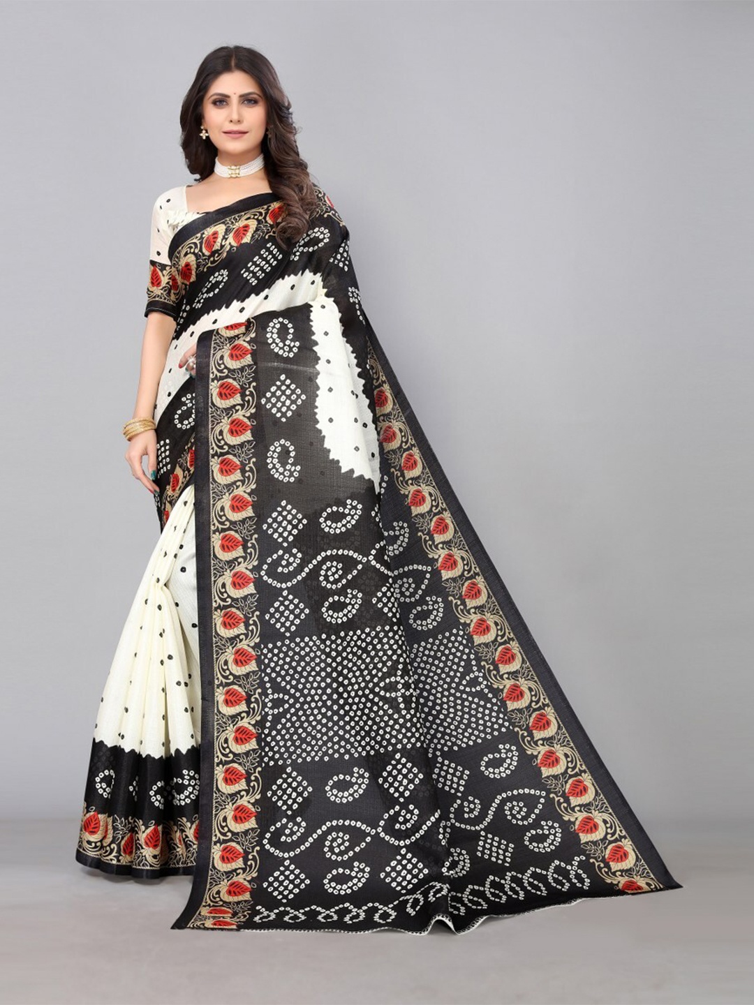 

KALINI Bandhani Art Silk Saree, Black