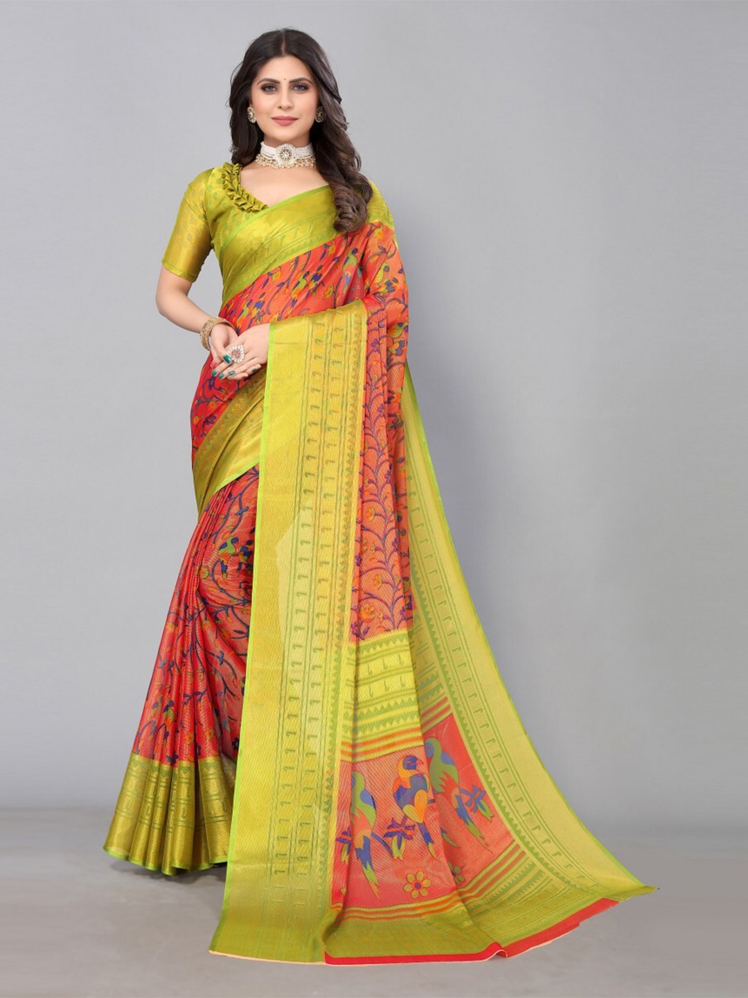 

KALINI Floral Printed Saree, Orange