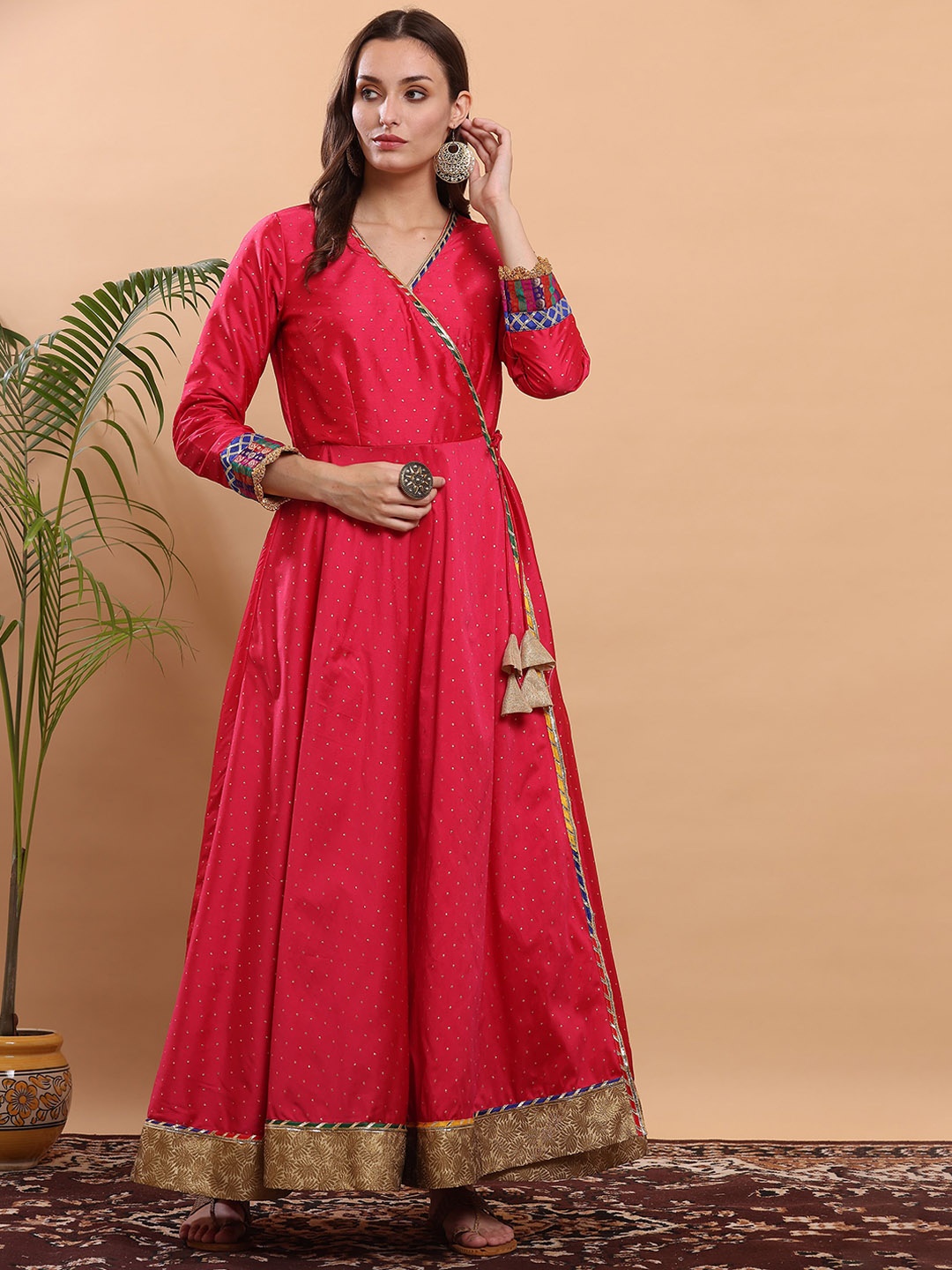 

KAANCHIE NANGGIA Gota Work Detail Silk Ethnic Dresses, Pink