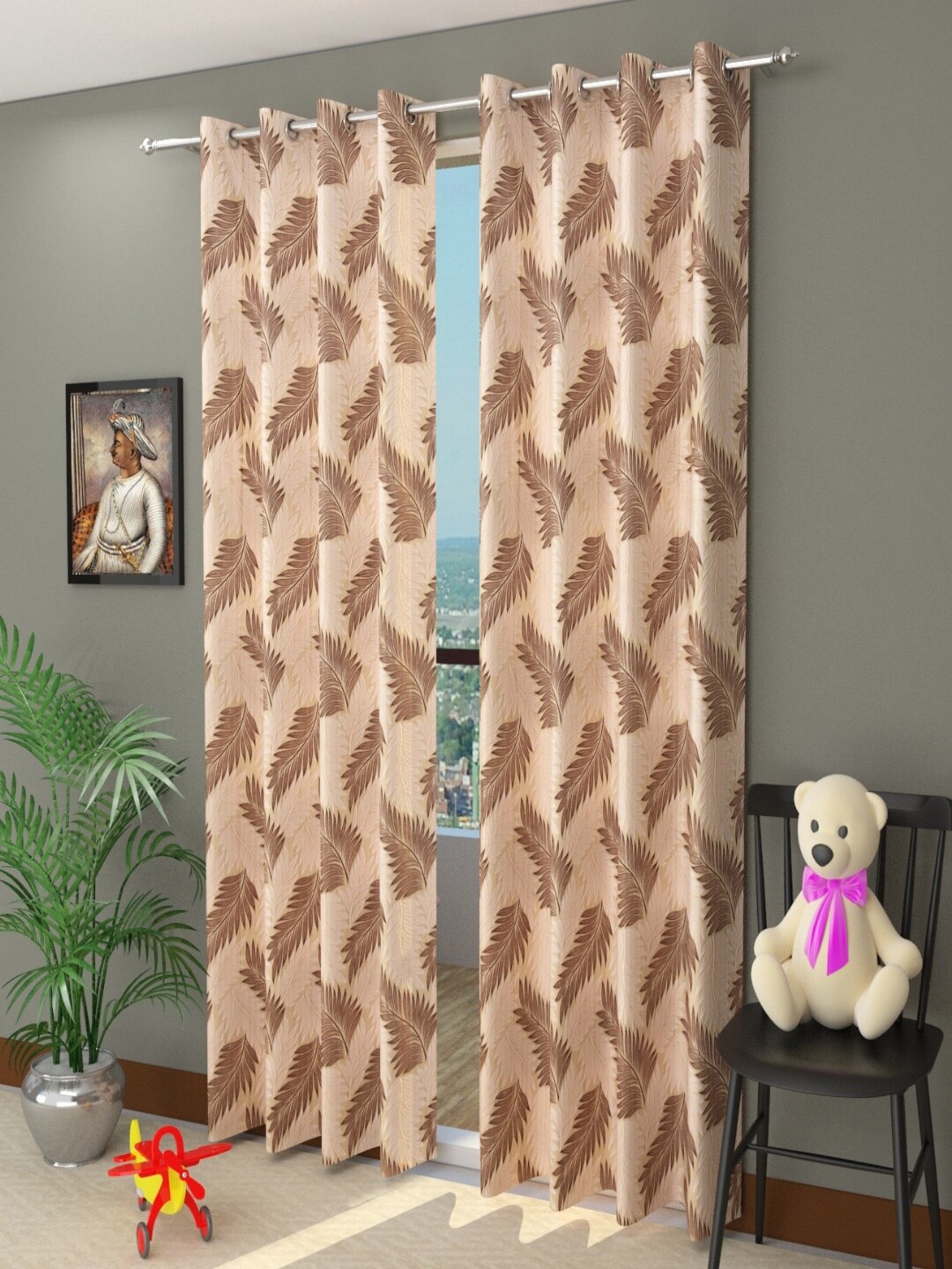 

Homefab India Brown & Cream Set of 2 Long Door Curtains 9 Feet
