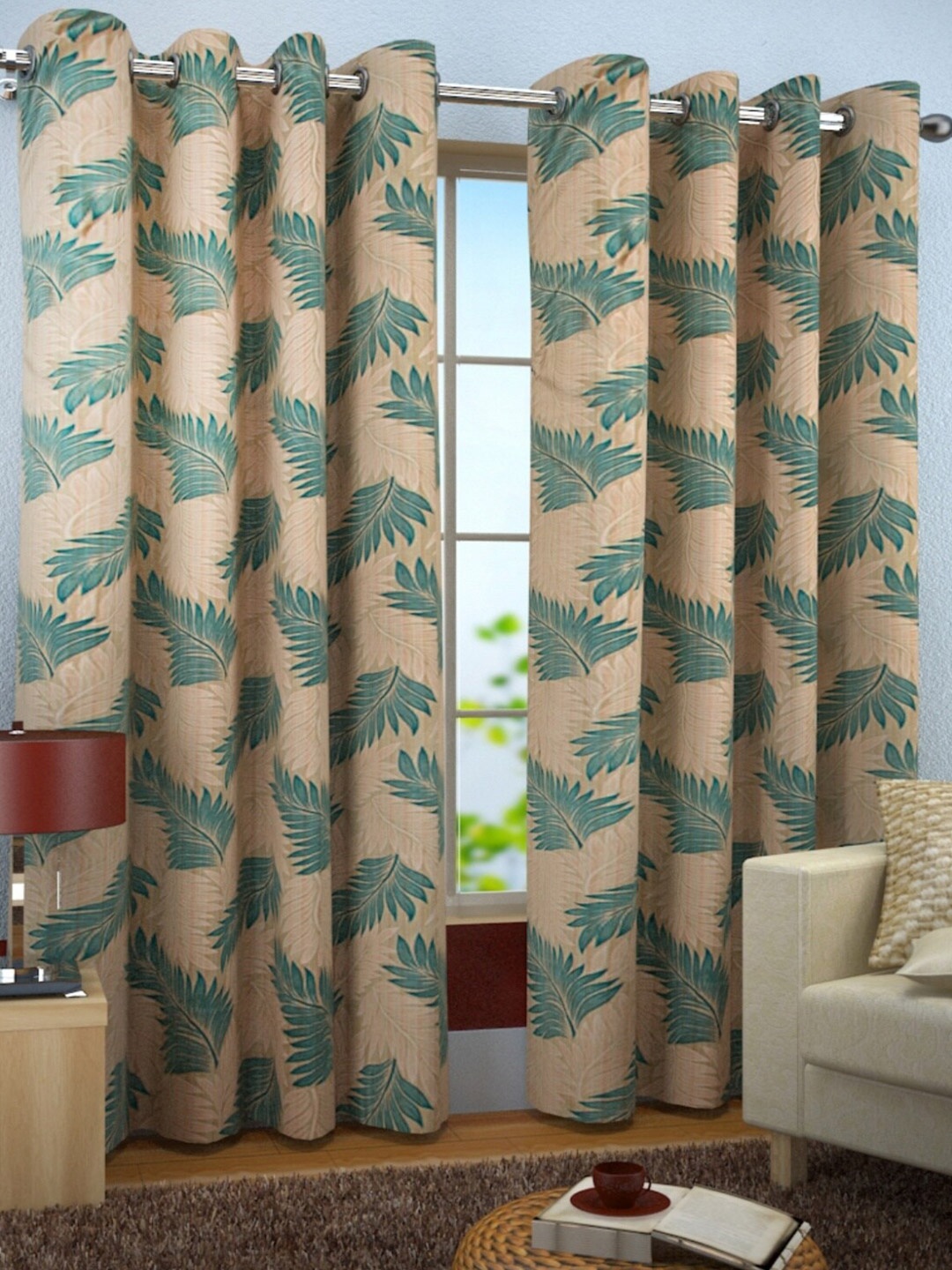 

Homefab India Turquoise Blue & Cream-Coloured Set of 2 Door Curtains 7 Feet