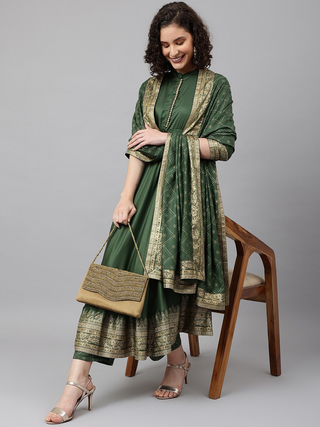 

Khushal K Printed Kurta with Palazzos & With Dupatta, Green