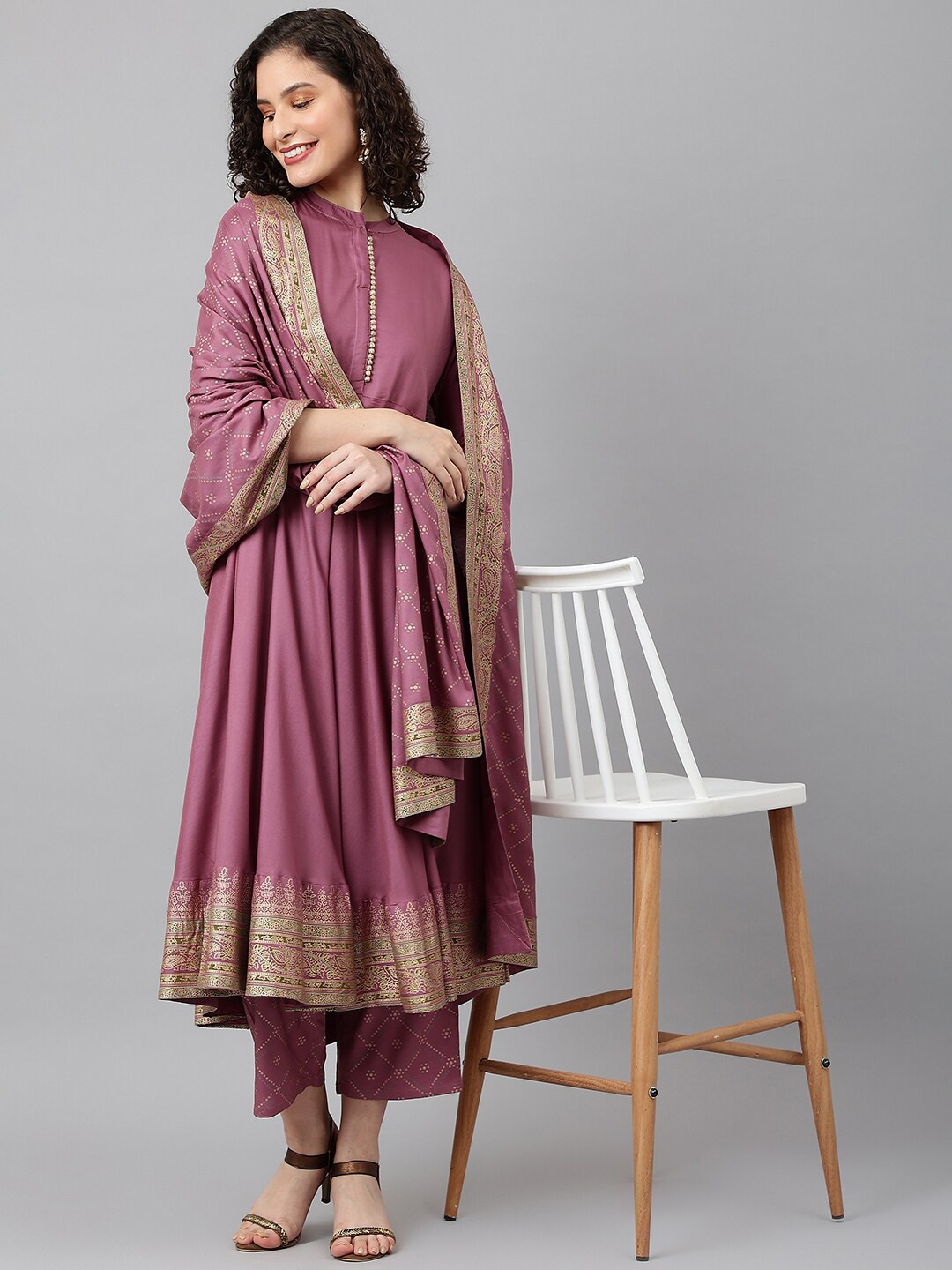 

Khushal K Ethnic Motifs Printed Kurta with Palazzos & With Dupatta, Pink