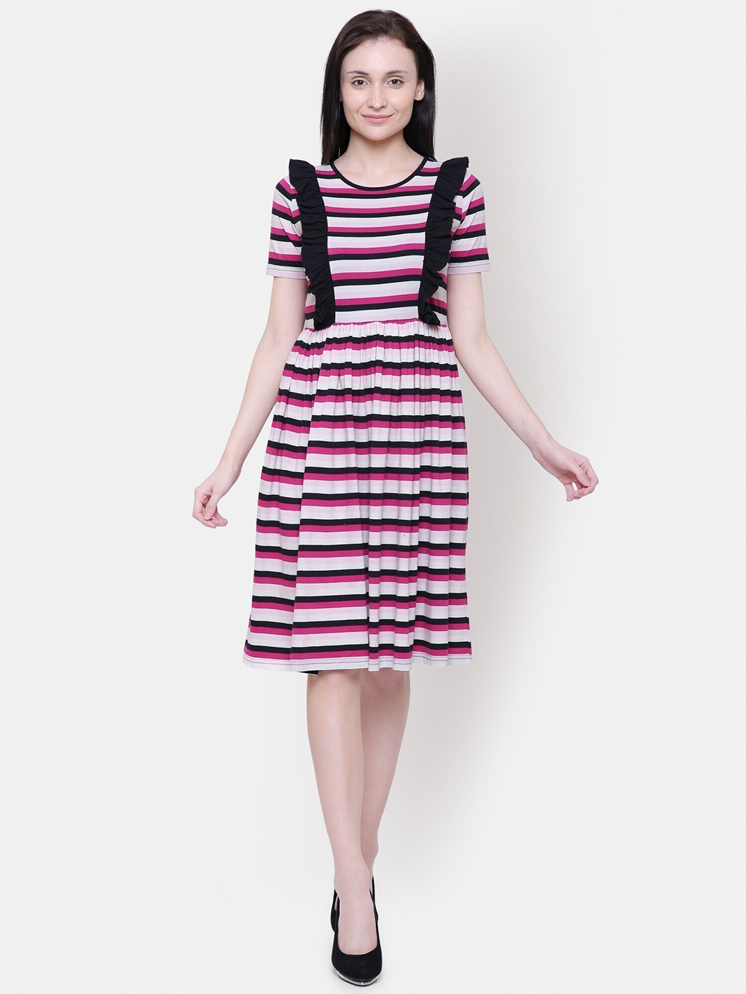 

Yaadleen Striped Ruffles Dress, Purple