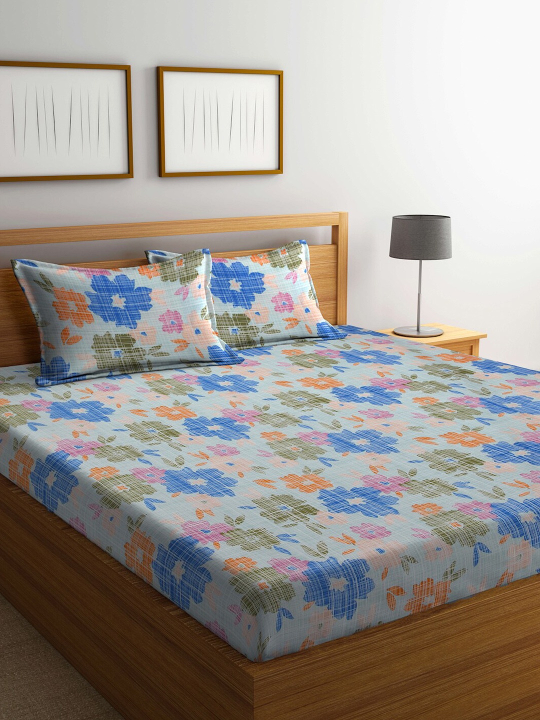 

BOMBAY DYEING Floral 120 TC Queen Bedsheet with 2 Pillow Covers, Blue