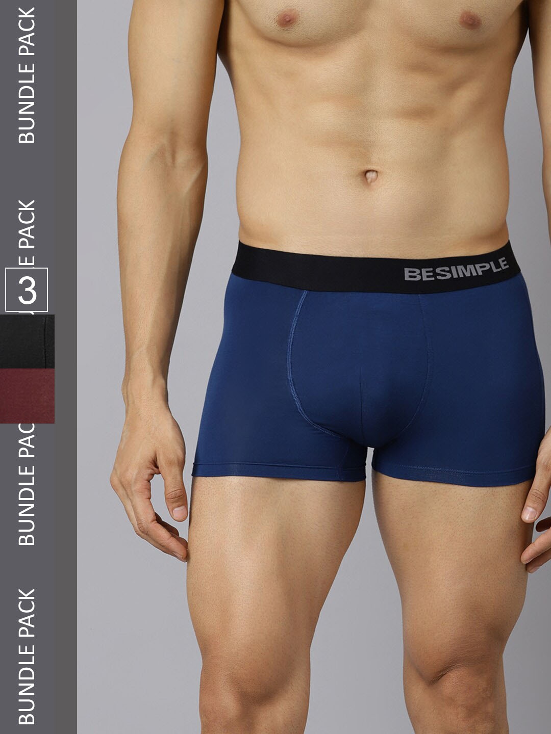 

BESIMPLE Men Pack Of 3 Trunks, Black