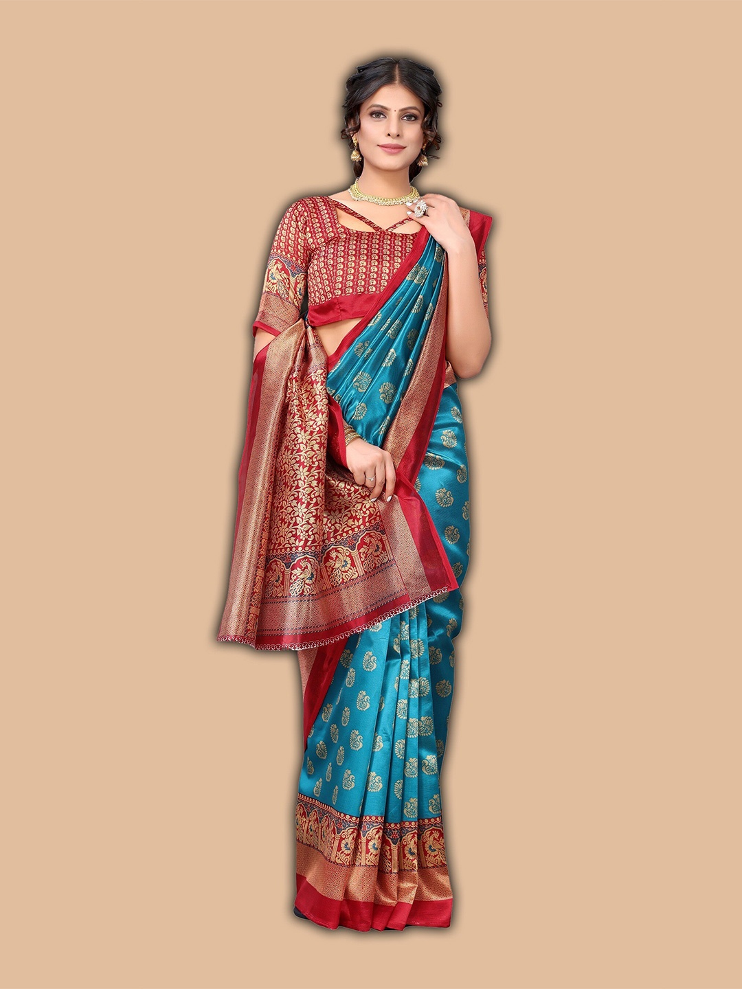 

KALINI Ethnic Motifs Art Silk Saree, Teal