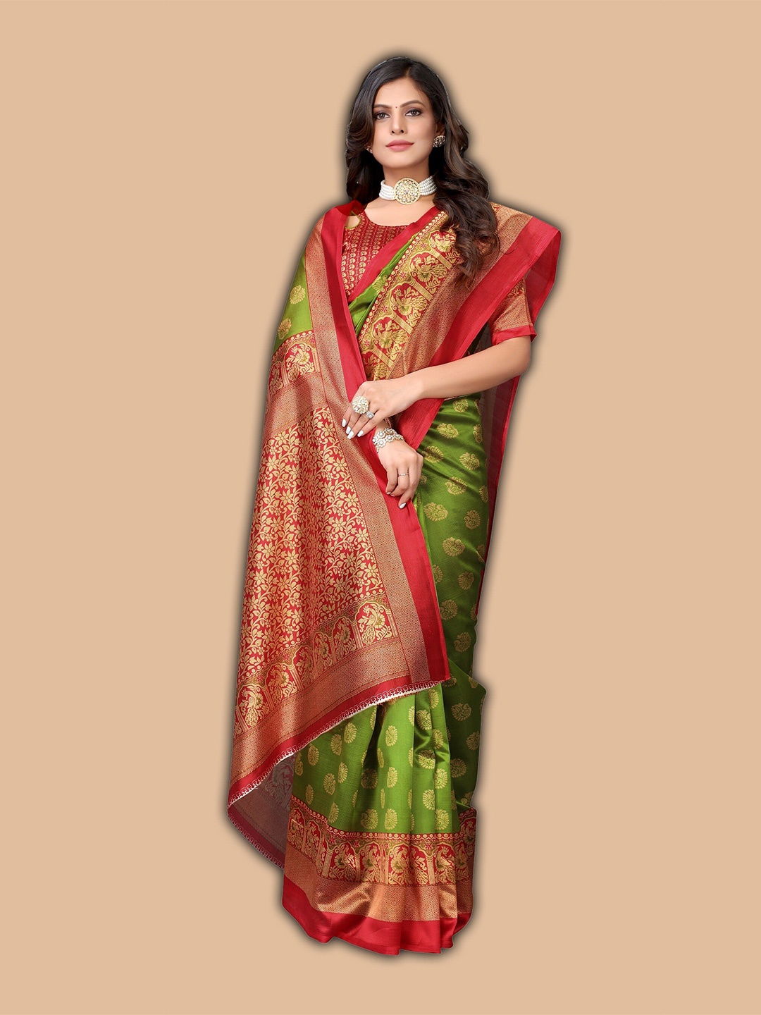 

KALINI Ethnic Motifs Art Silk Saree, Green