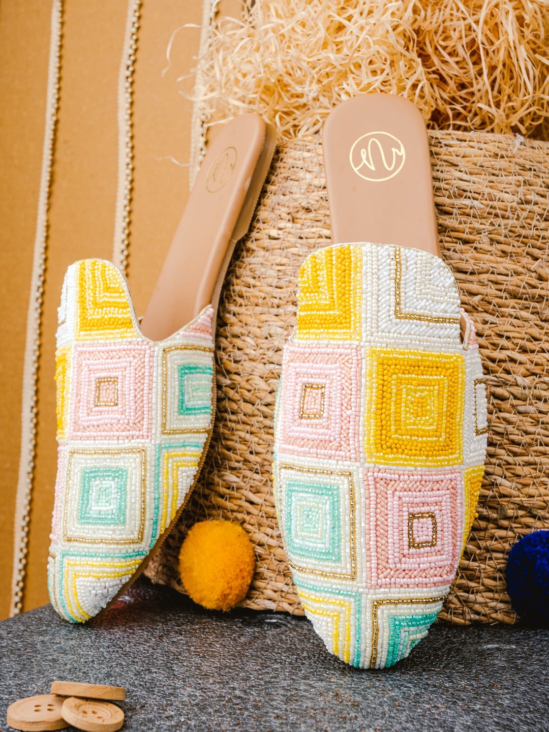 

NR By Nidhi Rathi Women Embellished Mules, Yellow