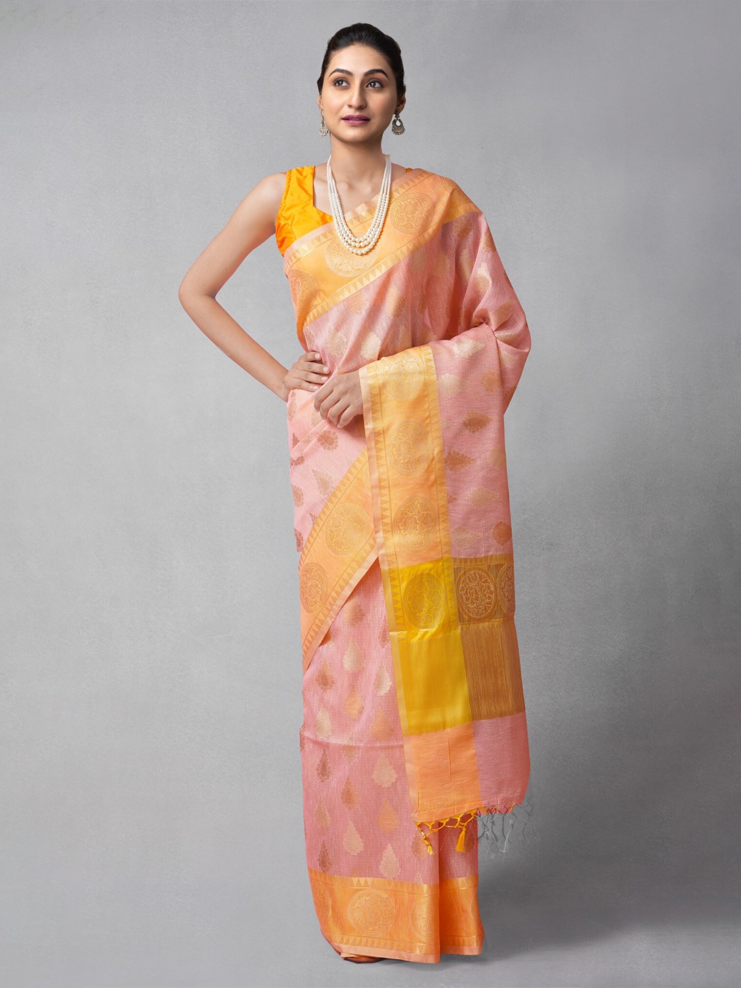 

Unnati Silks Woven Design Silk Cotton Banarasi Zari Saree, Pink