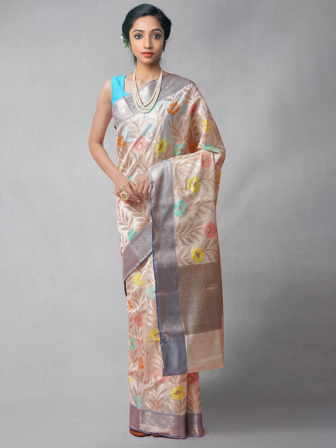 

Unnati Silks Woven Design Silk Cotton Banarasi Zari Saree, Brown