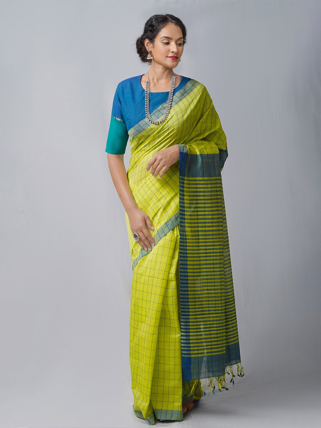 

Unnati Silks Striped Pure Cotton Mangalagiri Zari Saree, Yellow