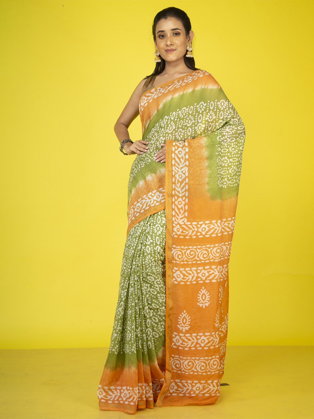 

Unnati Silks Batik Pure Cotton Kota Saree, Green