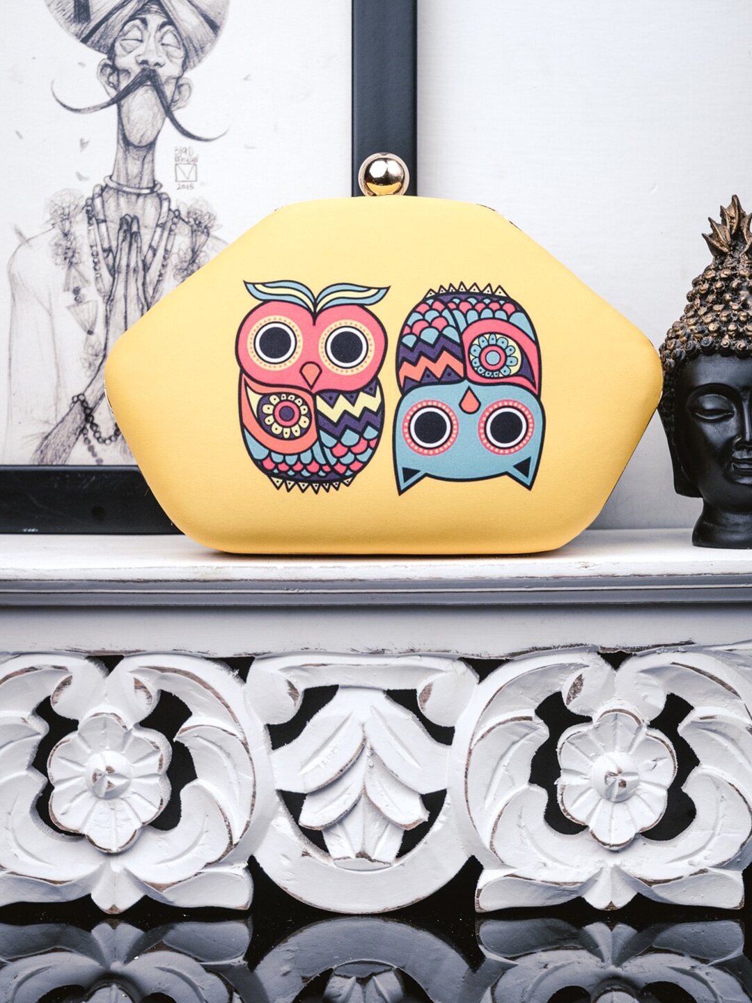 

NR By Nidhi Rathi Yellow & Red Printed Box Clutch