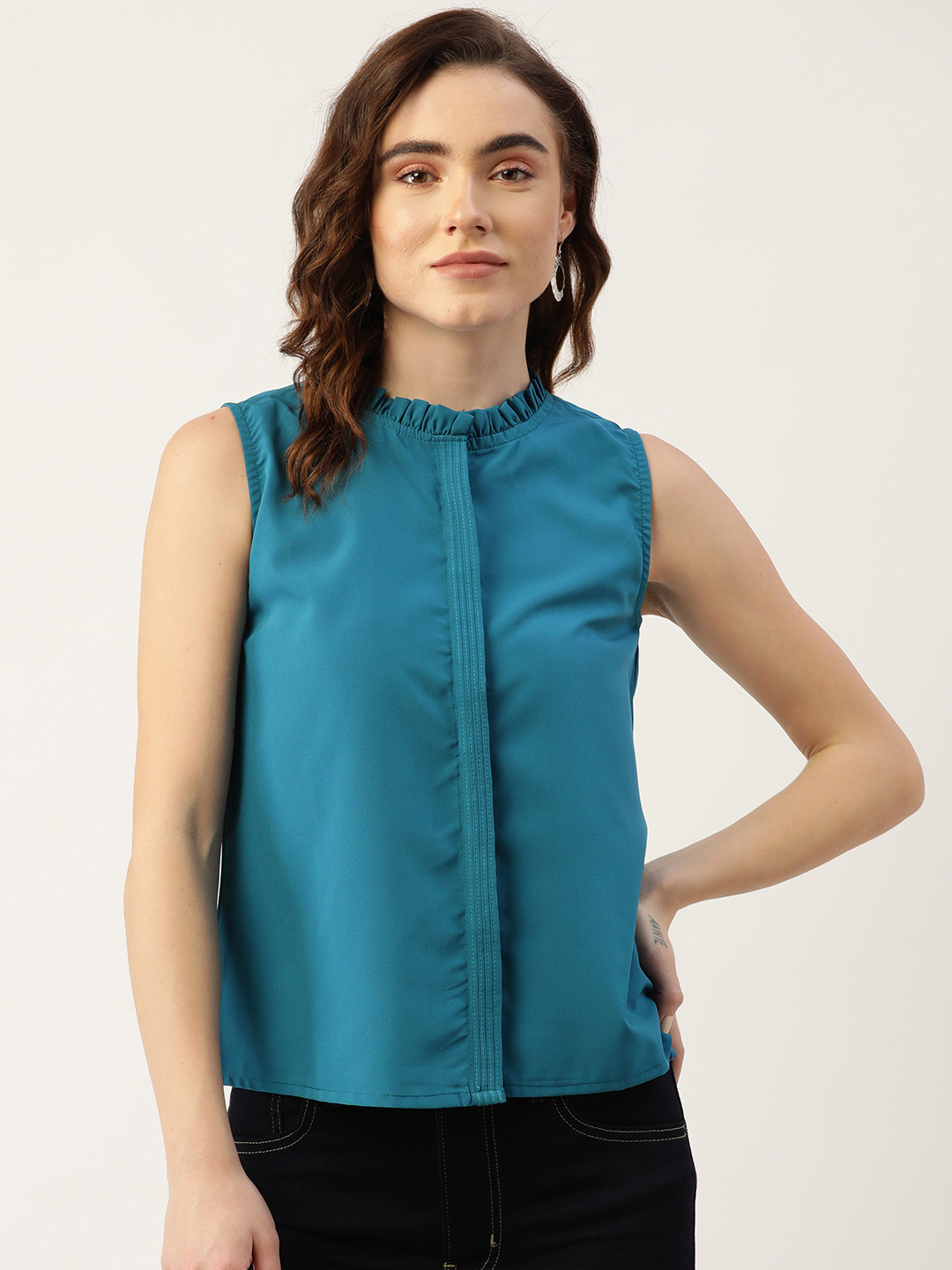 

ZIZO By Namrata Bajaj Blue A-Line Crepe Top