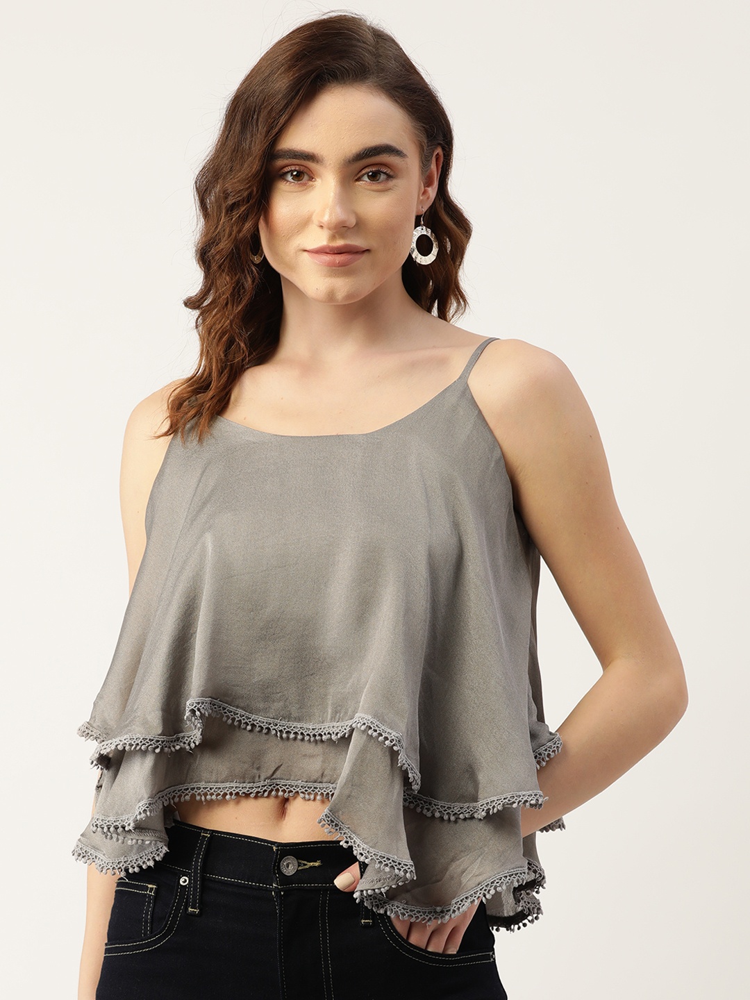 

ZIZO By Namrata Bajaj Grey Layered Crepe Tiered Top