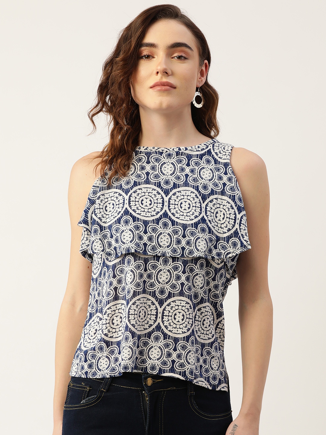 

ZIZO By Namrata Bajaj Blue Print Layered Tiered Top