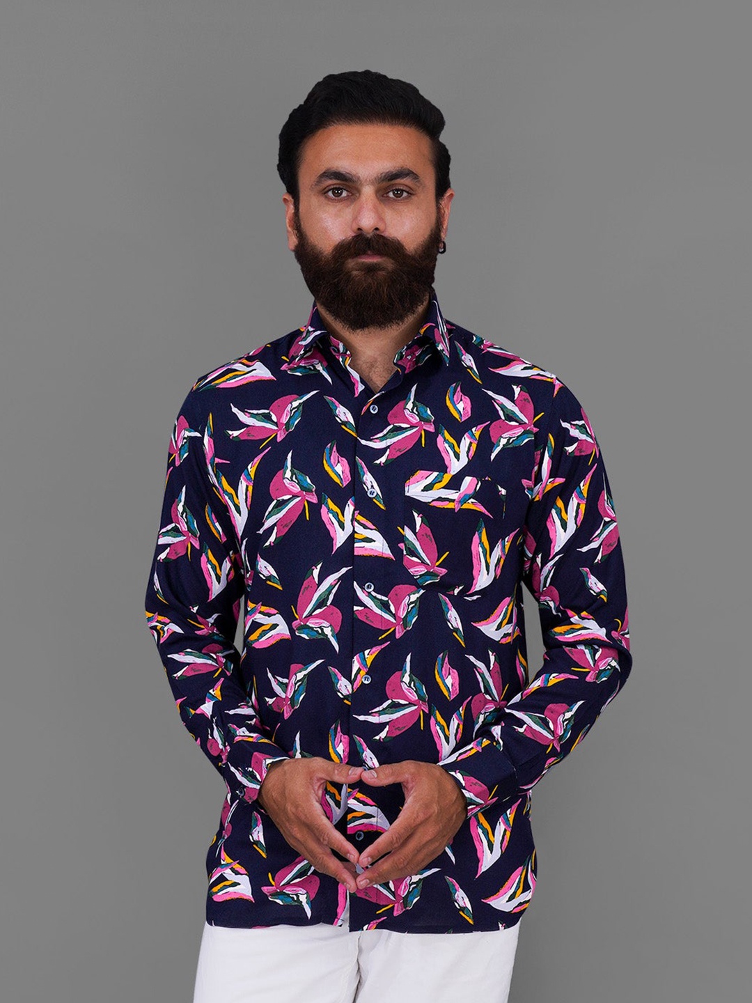 

FRENCH CROWN Men Floral Printed Casual Shirt, Blue