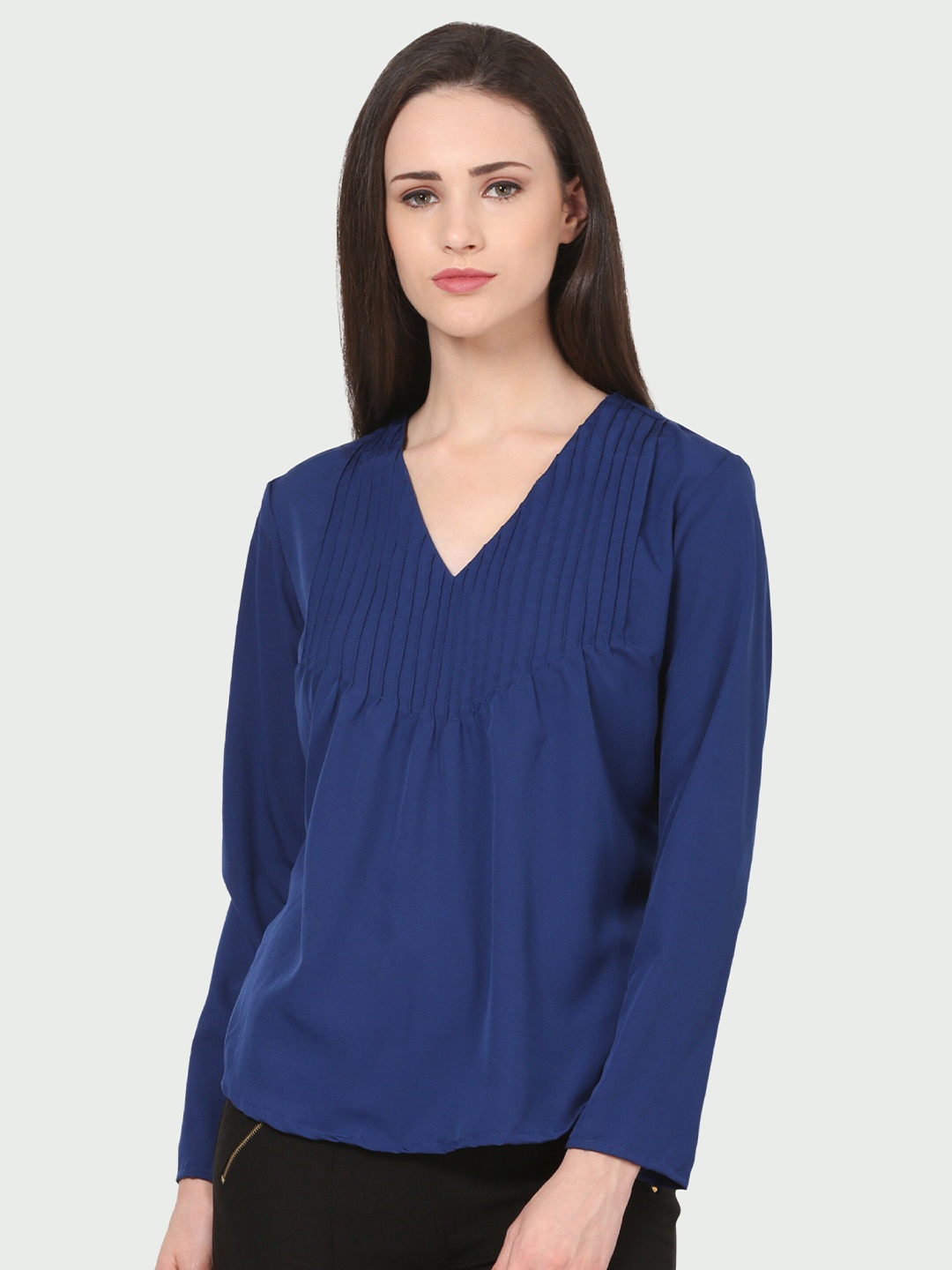 

shashvi V-Neck Crepe Top, Blue