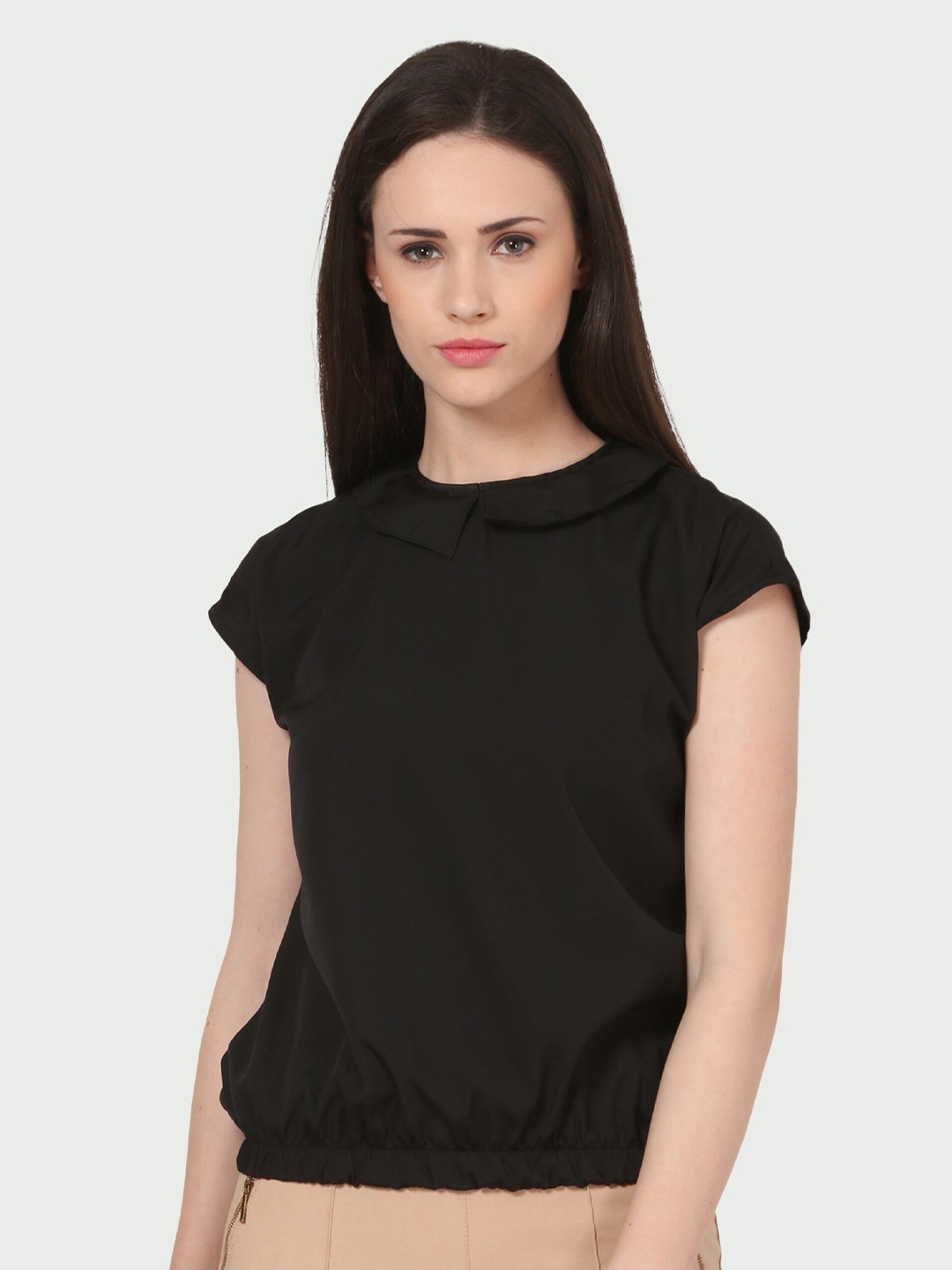 

shashvi Peter Pan Collar Monochrome Crepe Blouson Top, Black