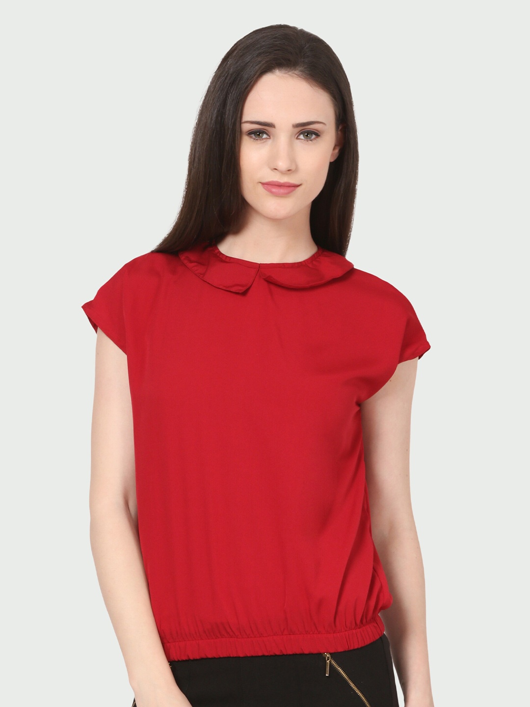 

shashvi Peter Pan Collar Crepe Blouson Top, Red