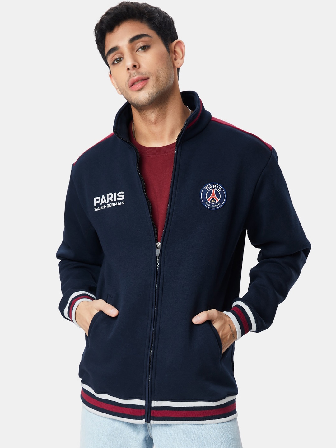

The Souled Store Men Cotton Typography Bomber Jacket, Navy blue