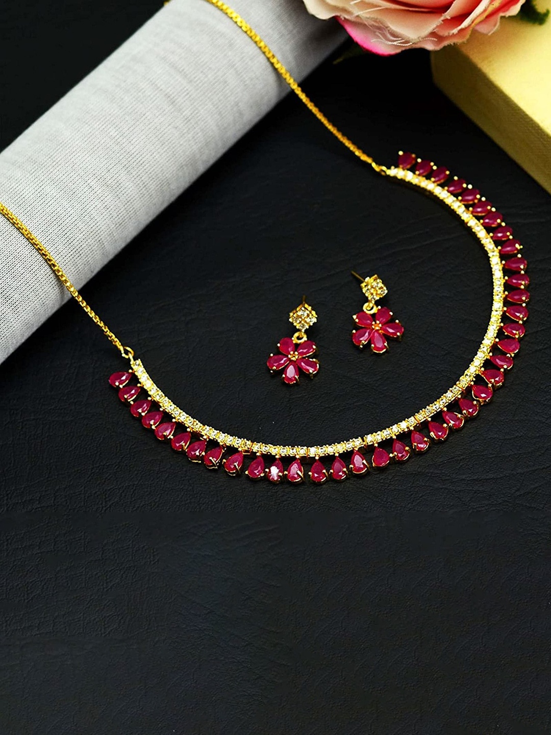 

Jewar Mandi Gold-Plated CZ-Studded Jewellery Set