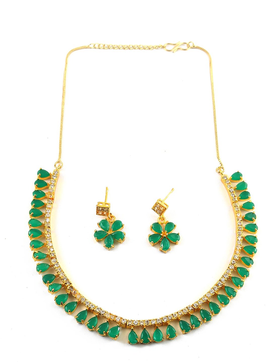 

Jewar Mandi Women Gold-Plated CZ Stone-Studded Jewellery Set, Green